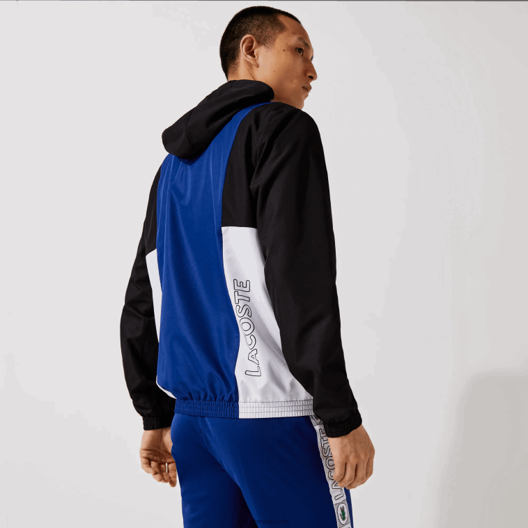 hombres Lacoste azul negro blanco alv chamarra ligera sport colorblock con cremallera N6XZ21322