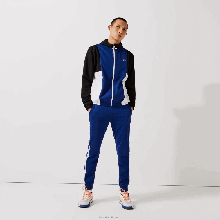 hombres Lacoste azul negro blanco alv chamarra ligera sport colorblock con cremallera N6XZ21322