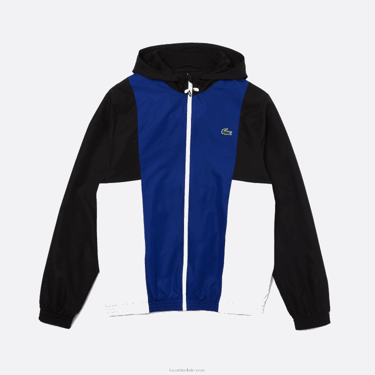 hombres Lacoste azul negro blanco alv chamarra ligera sport colorblock con cremallera N6XZ21322