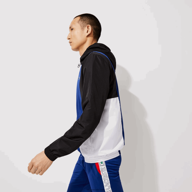 hombres Lacoste azul negro blanco alv chamarra ligera sport colorblock con cremallera N6XZ21322