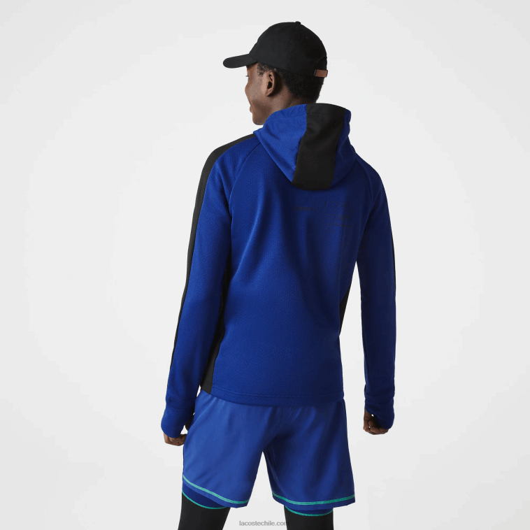 hombres Lacoste azul negro blanco pwh chamarra deportiva con capucha y banda en contraste N6XZ21191