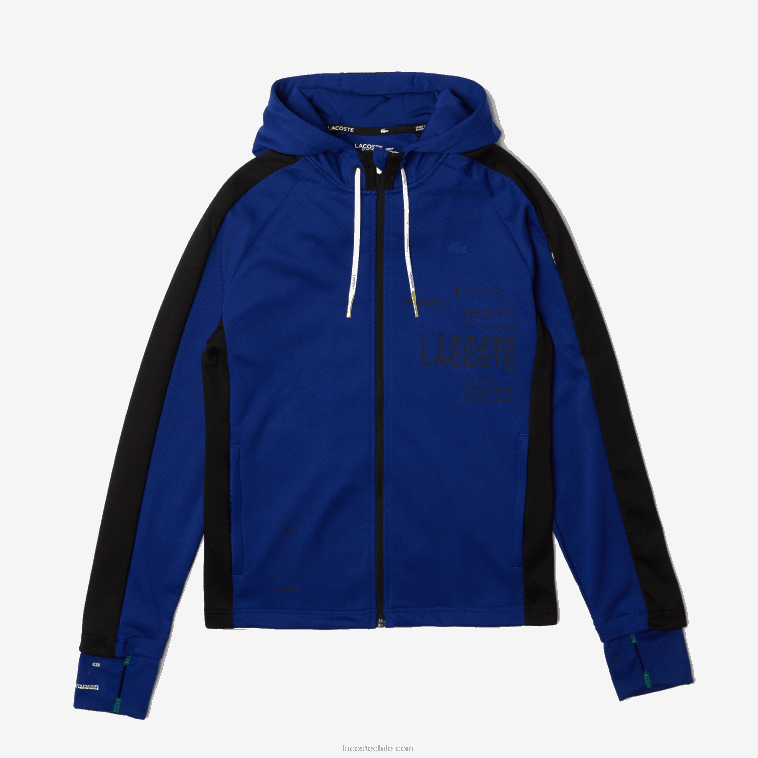 hombres Lacoste azul negro blanco pwh chamarra deportiva con capucha y banda en contraste N6XZ21191