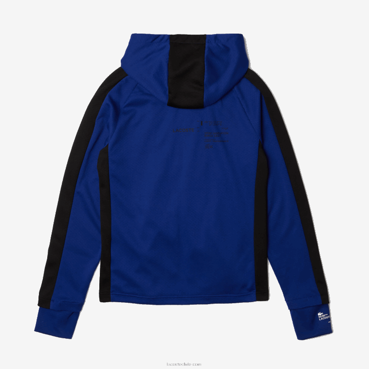 hombres Lacoste azul negro blanco pwh chamarra deportiva con capucha y banda en contraste N6XZ21191
