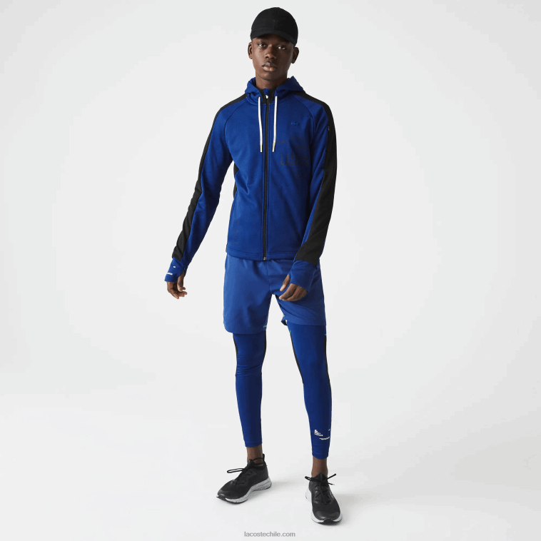 hombres Lacoste azul negro blanco pwh chamarra deportiva con capucha y banda en contraste N6XZ21191