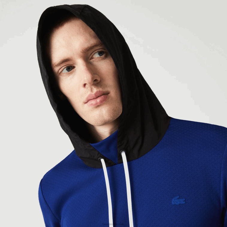 hombres Lacoste azul negro blanco pwh chamarra deportiva tipo jersey con capucha en contraste N6XZ21193