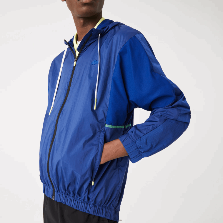 hombres Lacoste azul negro mqs chamarra deportiva plegable de nailon con cremallera N6XZ21306
