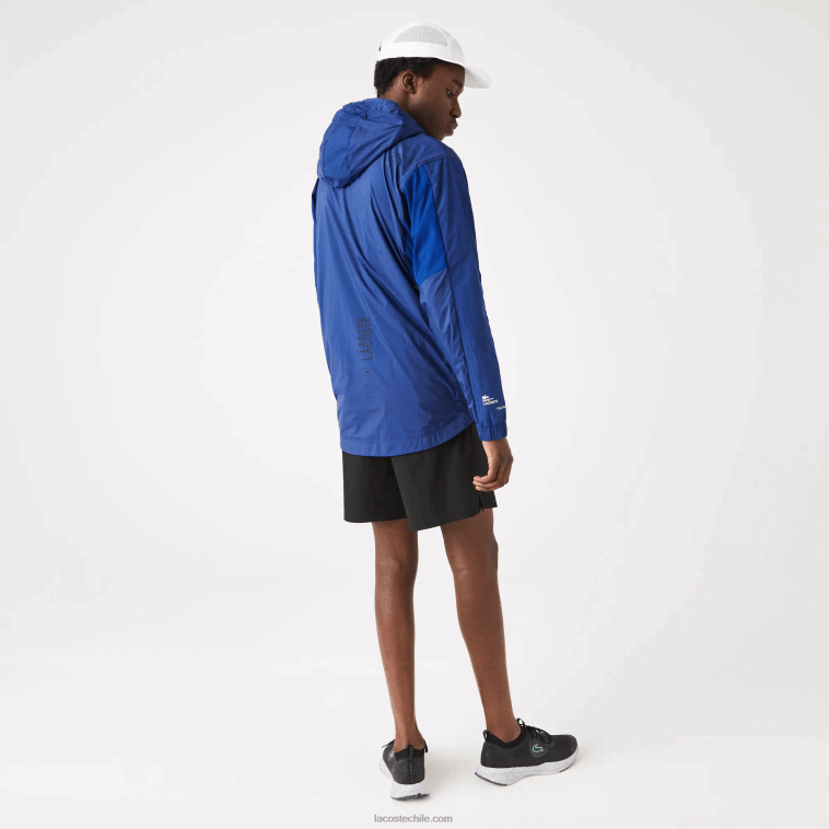 hombres Lacoste azul negro mqs chamarra deportiva plegable de nailon con cremallera N6XZ21306