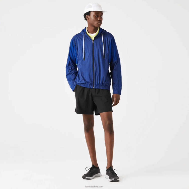 hombres Lacoste azul negro mqs chamarra deportiva plegable de nailon con cremallera N6XZ21306