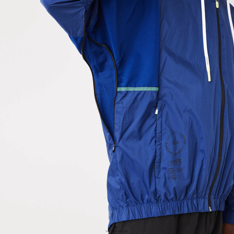 hombres Lacoste azul negro mqs chamarra deportiva plegable de nailon con cremallera N6XZ21306