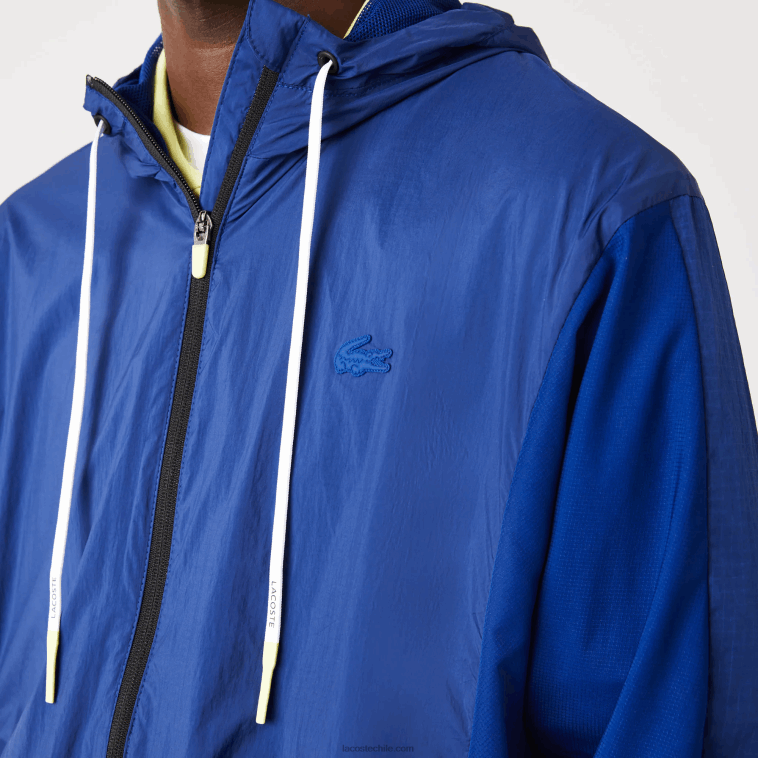 hombres Lacoste azul negro mqs chamarra deportiva plegable de nailon con cremallera N6XZ21306