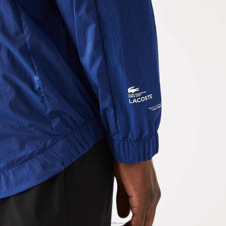 hombres Lacoste azul negro mqs chamarra deportiva plegable de nailon con cremallera N6XZ21306