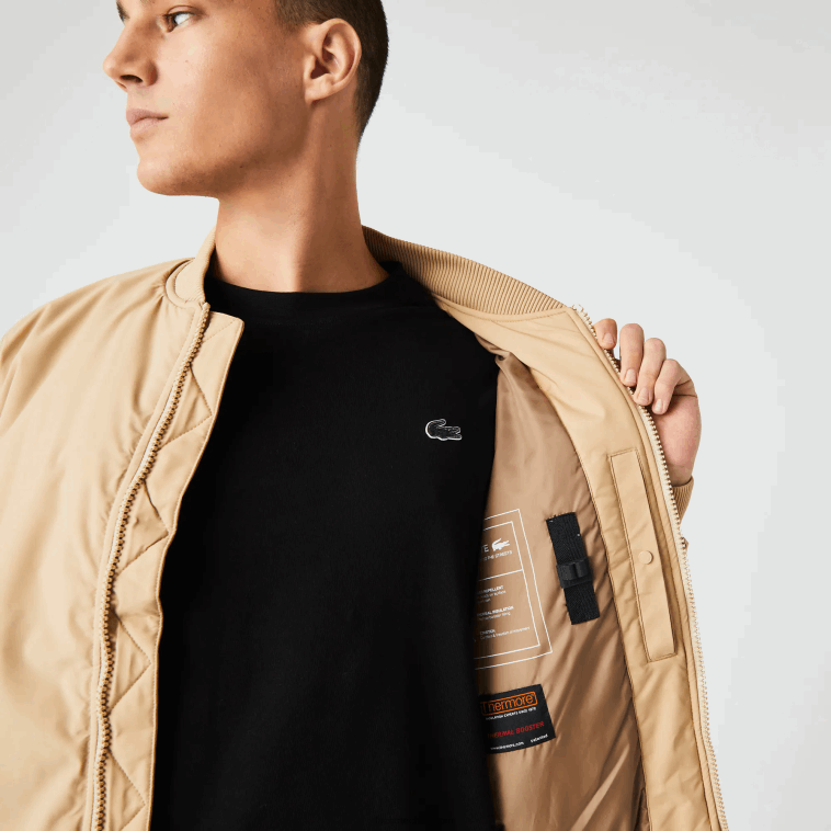 hombres Lacoste beige 02s chaqueta bomber acolchada con aislamiento N6XZ21243