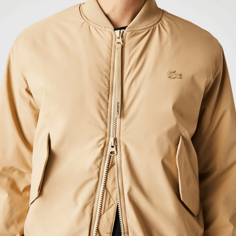 hombres Lacoste beige 02s chaqueta bomber acolchada con aislamiento N6XZ21243
