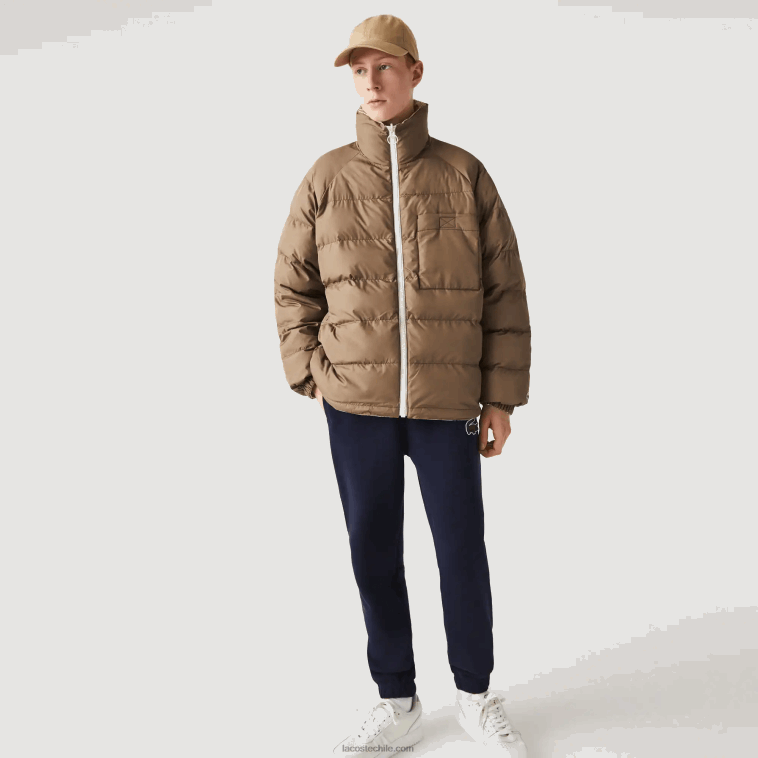 hombres Lacoste beige blanco 7dx chaqueta reversible repelente al agua N6XZ21225