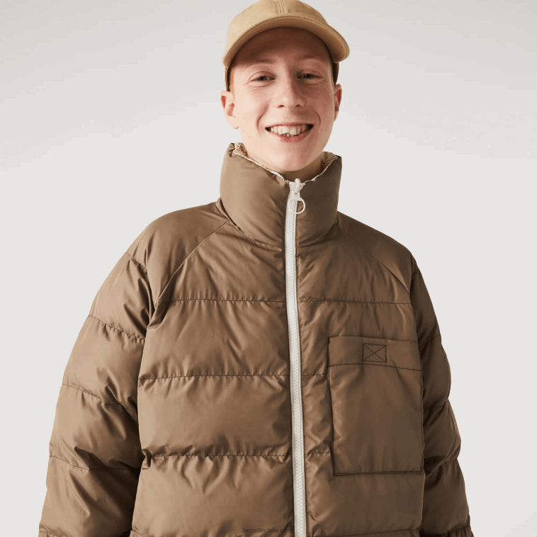 hombres Lacoste beige blanco 7dx chaqueta reversible repelente al agua N6XZ21225