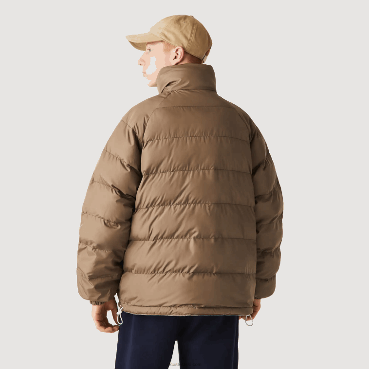 hombres Lacoste beige blanco 7dx chaqueta reversible repelente al agua N6XZ21225