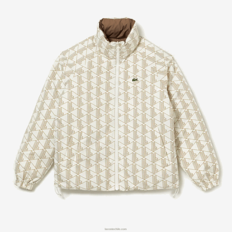 hombres Lacoste beige blanco 7dx chaqueta reversible repelente al agua N6XZ21225