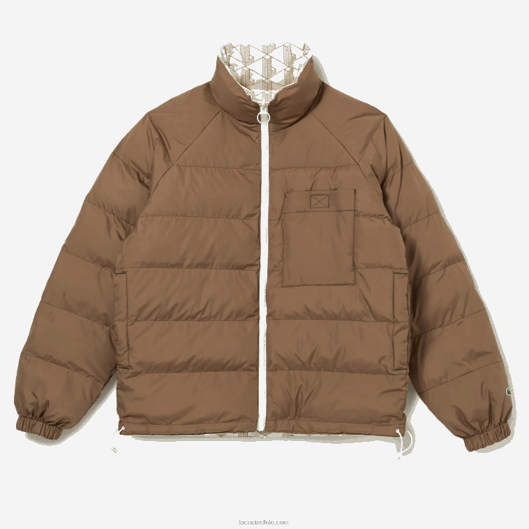 hombres Lacoste beige blanco 7dx chaqueta reversible repelente al agua N6XZ21225