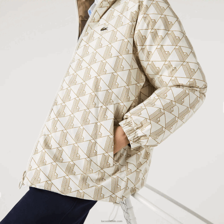 hombres Lacoste beige blanco 7dx chaqueta reversible repelente al agua N6XZ21225