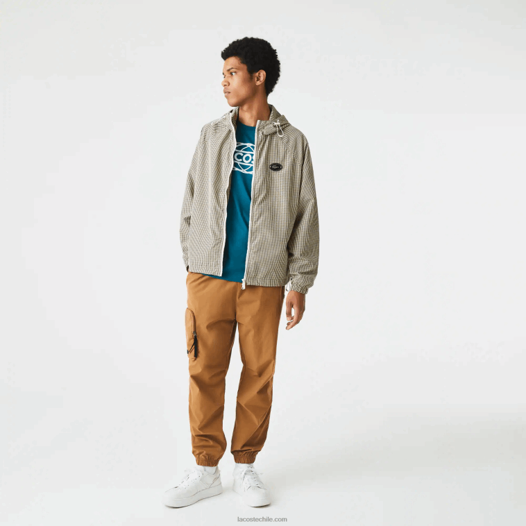 hombres Lacoste beige marino blanco caqui verde 87e chamarra de sarga a cuadros con capucha N6XZ21232
