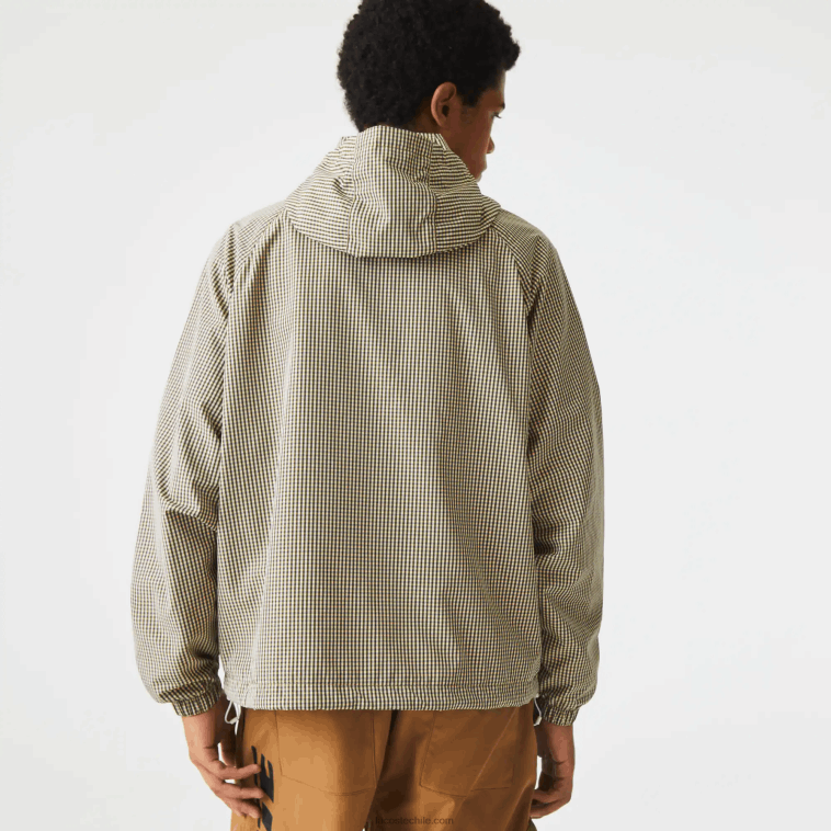 hombres Lacoste beige marino blanco caqui verde 87e chamarra de sarga a cuadros con capucha N6XZ21232