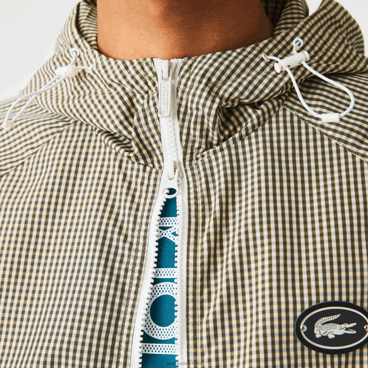 hombres Lacoste beige marino blanco caqui verde 87e chamarra de sarga a cuadros con capucha N6XZ21232