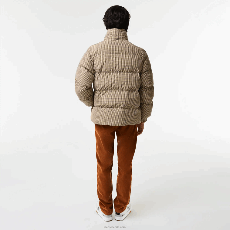 hombres Lacoste beige marino caqui verde 87e chaqueta acolchada de sarga repelente al agua con estampado de cuadros N6XZ2399