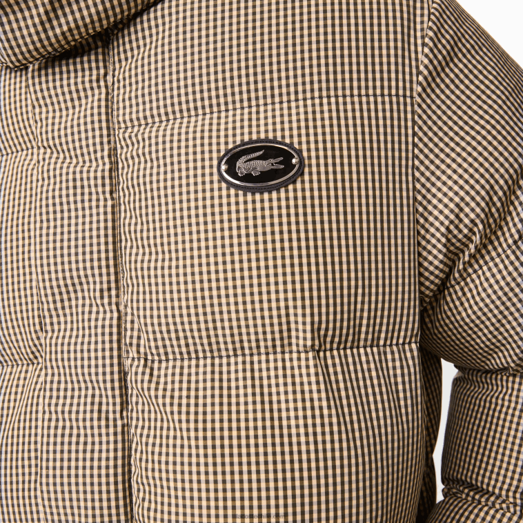 hombres Lacoste beige marino caqui verde 87e chaqueta acolchada de sarga repelente al agua con estampado de cuadros N6XZ2399