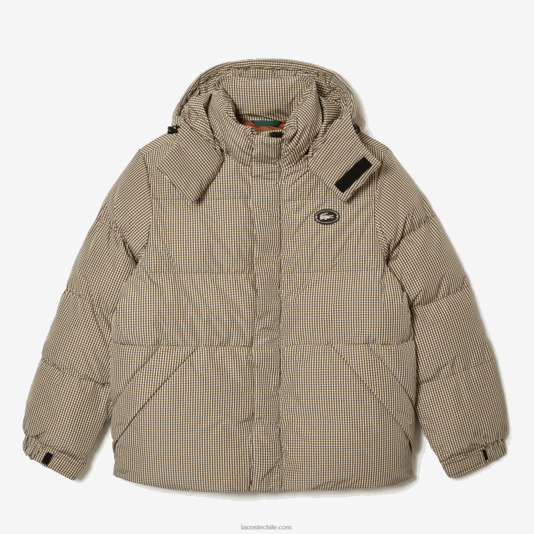 hombres Lacoste beige marino caqui verde 87e chaqueta acolchada de sarga repelente al agua con estampado de cuadros N6XZ2399