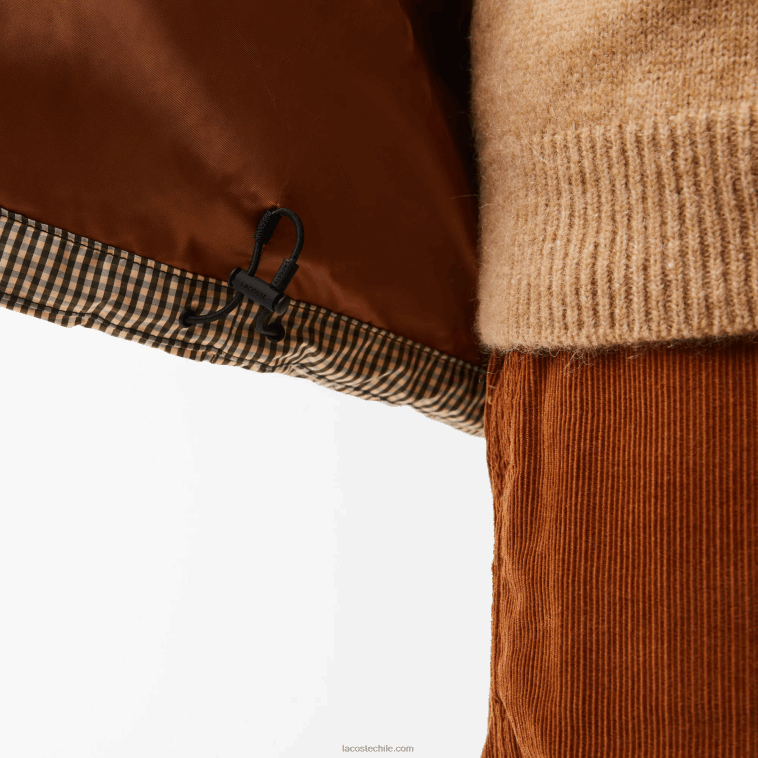 hombres Lacoste beige marino caqui verde 87e chaqueta acolchada de sarga repelente al agua con estampado de cuadros N6XZ2399