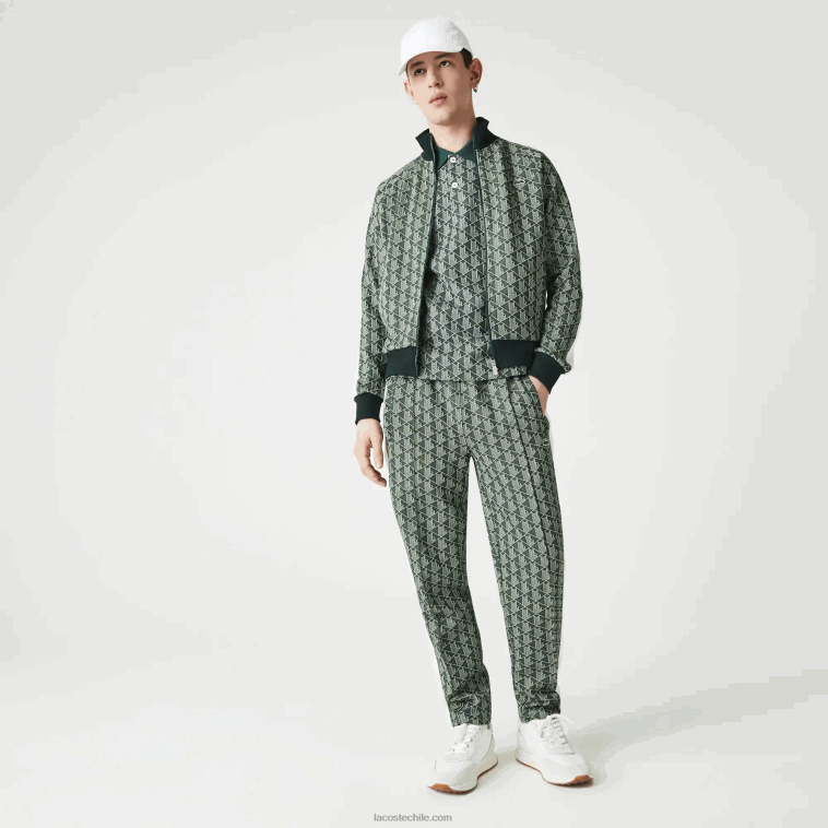 hombres Lacoste beige verde 7m4 chamarra live con cremallera y monograma en jacquard N6XZ21188