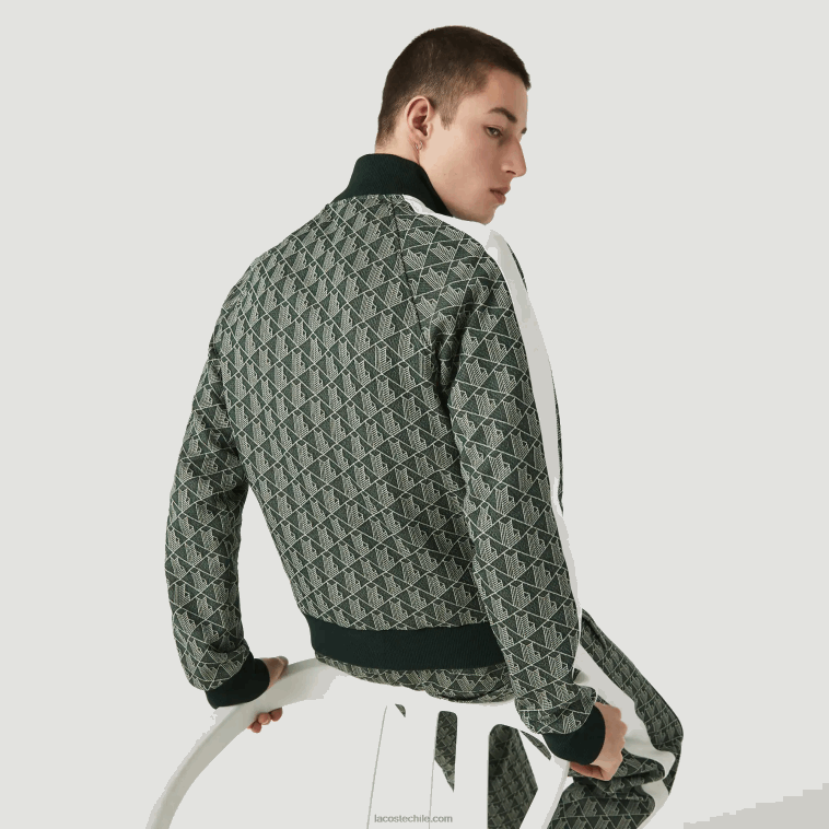 hombres Lacoste beige verde 7m4 chamarra live con cremallera y monograma en jacquard N6XZ21188