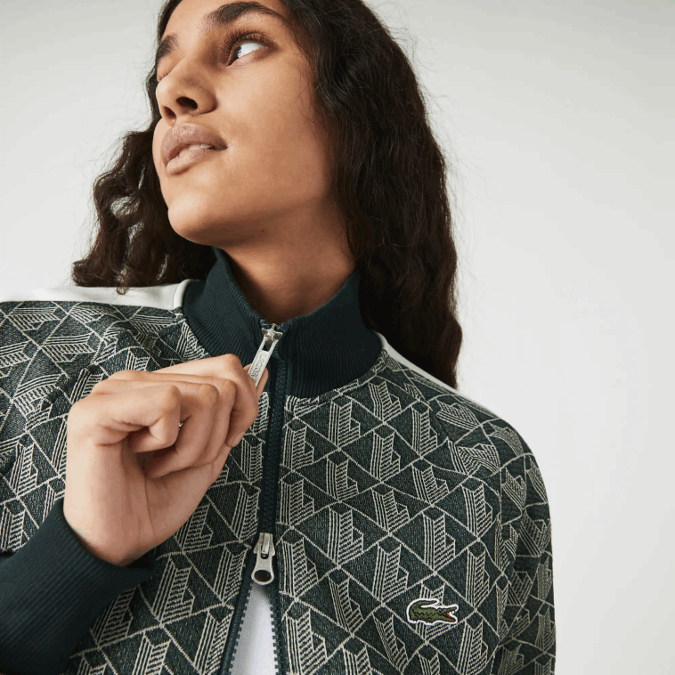 hombres Lacoste beige verde 7m4 chamarra live con cremallera y monograma en jacquard N6XZ21188