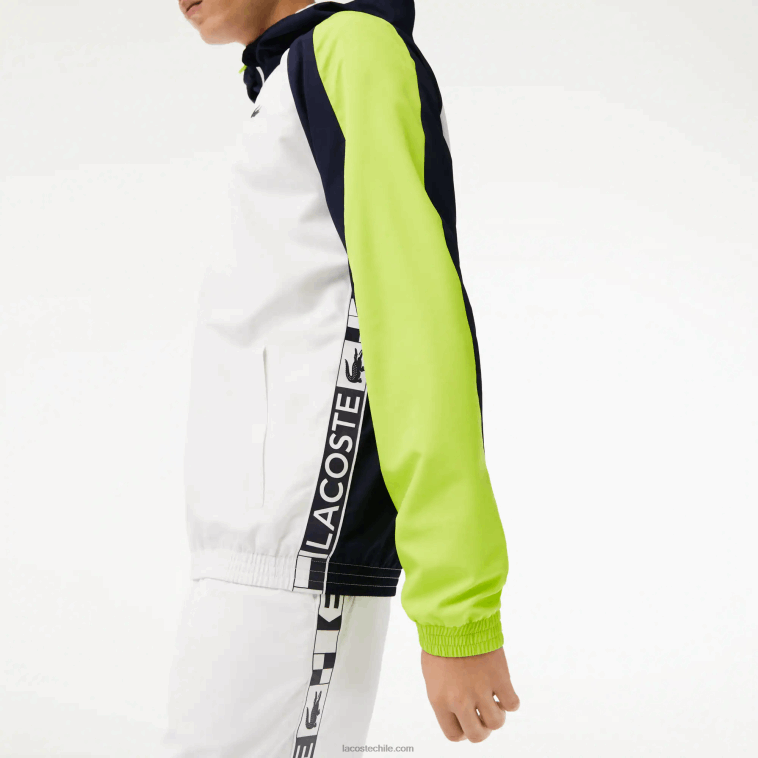 hombres Lacoste blanco azul marino amarillo 6f5 chamarra de tenis sport con bloques de color N6XZ21274