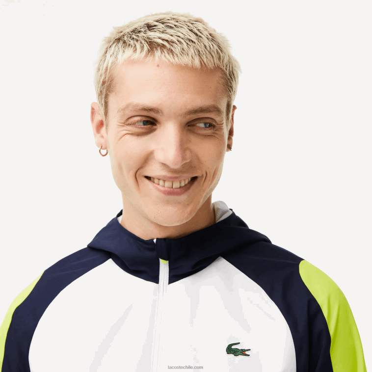 hombres Lacoste blanco azul marino amarillo 6f5 chamarra de tenis sport con bloques de color N6XZ21274