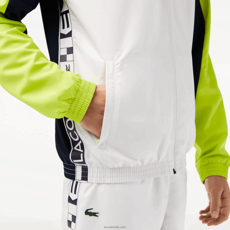 hombres Lacoste blanco azul marino amarillo 6f5 chamarra de tenis sport con bloques de color N6XZ21274