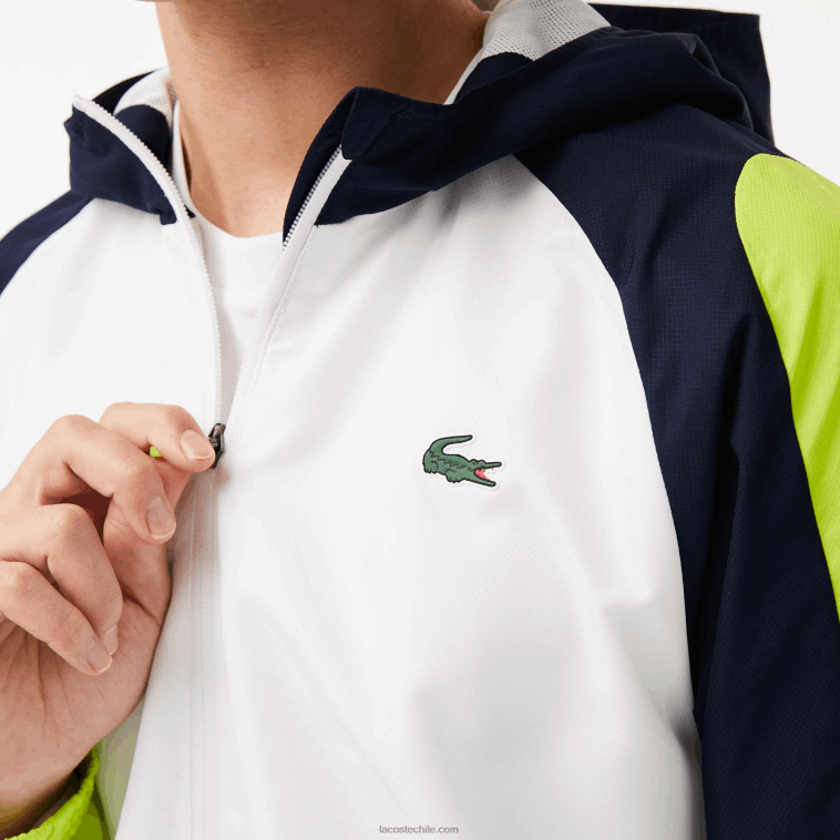 hombres Lacoste blanco azul marino amarillo 6f5 chamarra de tenis sport con bloques de color N6XZ21274