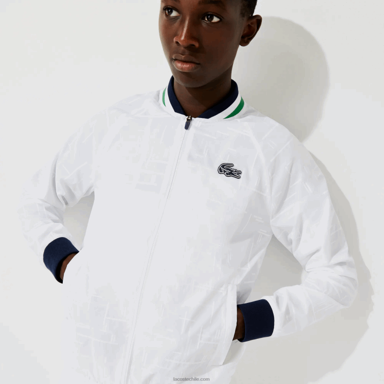 hombres Lacoste blanco azul marino blanco verde gqe chamarra deportiva ligera resistente al agua N6XZ21321