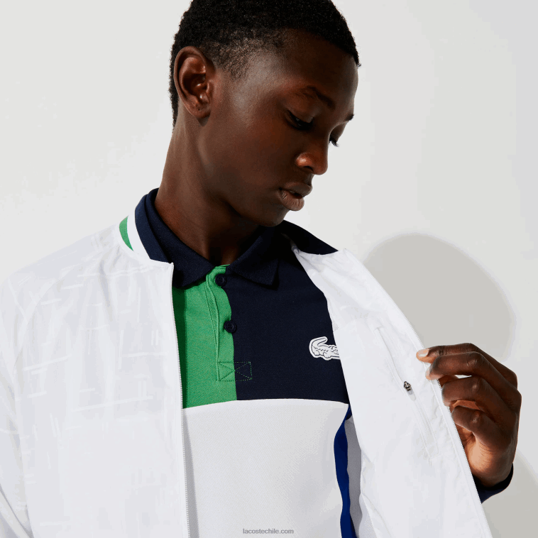 hombres Lacoste blanco azul marino blanco verde gqe chamarra deportiva ligera resistente al agua N6XZ21321