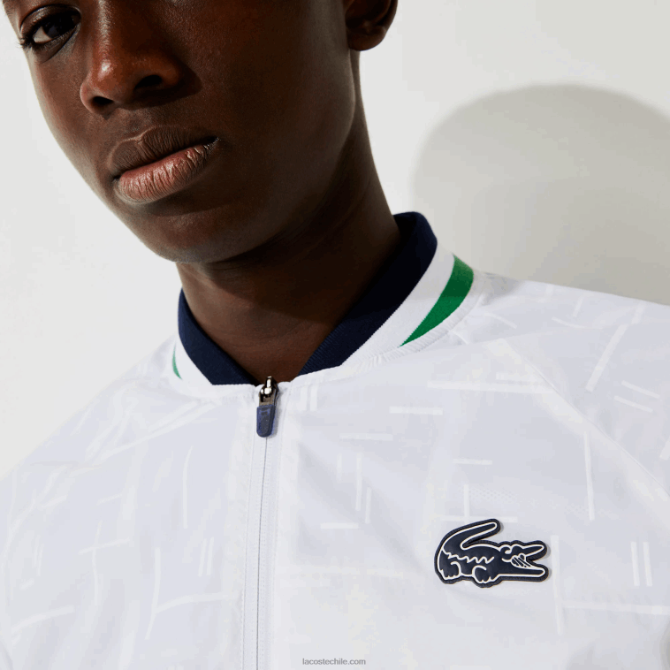 hombres Lacoste blanco azul marino blanco verde gqe chamarra deportiva ligera resistente al agua N6XZ21321