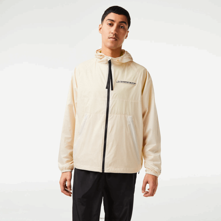 hombres Lacoste blanco negro aj8 chamarra corta con cremallera y capucha N6XZ2382