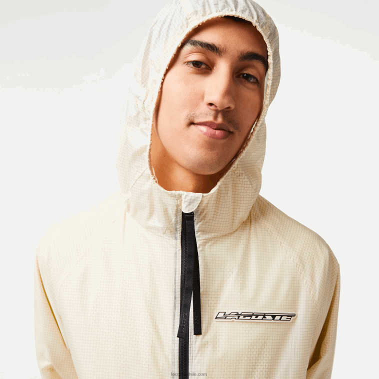 hombres Lacoste blanco negro aj8 chamarra corta con cremallera y capucha N6XZ2382