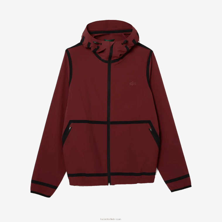 hombres Lacoste burdeos zs1 chamarra ligera con capucha y cremallera N6XZ21283