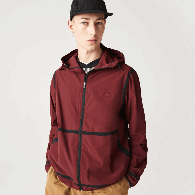 hombres Lacoste burdeos zs1 chamarra ligera con capucha y cremallera N6XZ21283