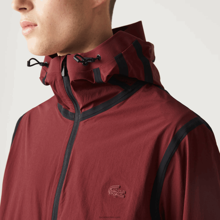 hombres Lacoste burdeos zs1 chamarra ligera con capucha y cremallera N6XZ21283