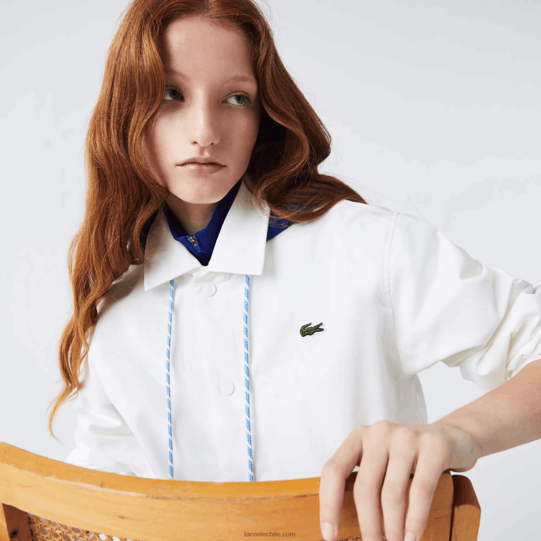hombres Lacoste eme blanco azul chamarra con botones y capucha en contraste N6XZ21316