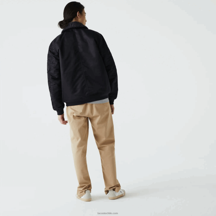 hombres Lacoste gris oscuro azul marino 2t9 chamarra bomber acolchada con cuello sherpa N6XZ21214