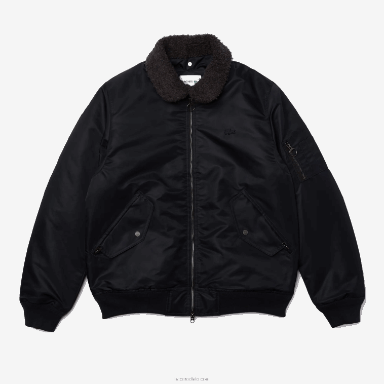 hombres Lacoste gris oscuro azul marino 2t9 chamarra bomber acolchada con cuello sherpa N6XZ21214