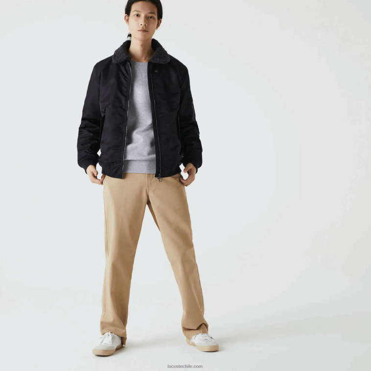 hombres Lacoste gris oscuro azul marino 2t9 chamarra bomber acolchada con cuello sherpa N6XZ21214