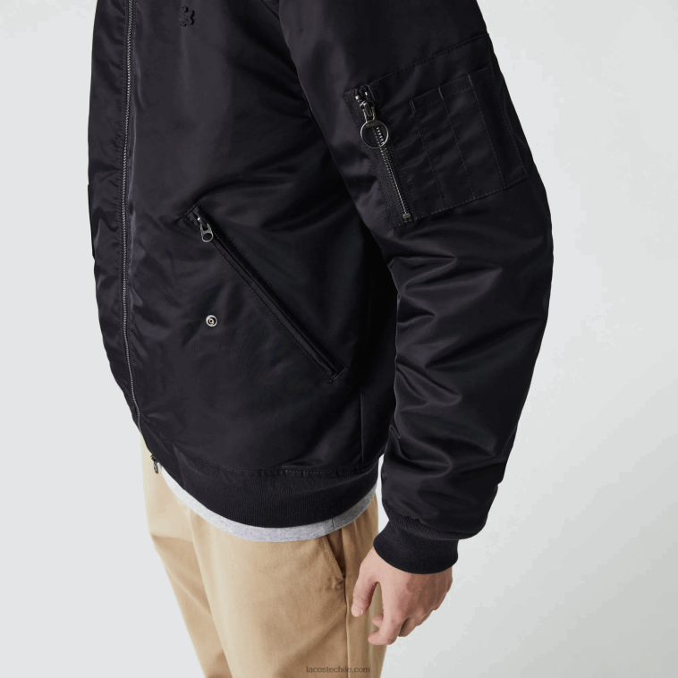 hombres Lacoste gris oscuro azul marino 2t9 chamarra bomber acolchada con cuello sherpa N6XZ21214